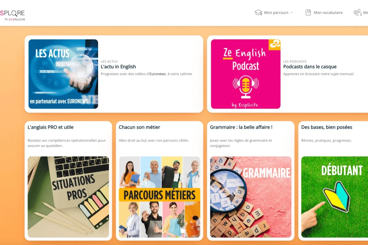 La plateforme ECSplore : actualités en anglais, podcasts, parcours métiers, grammaire et parcours débutant